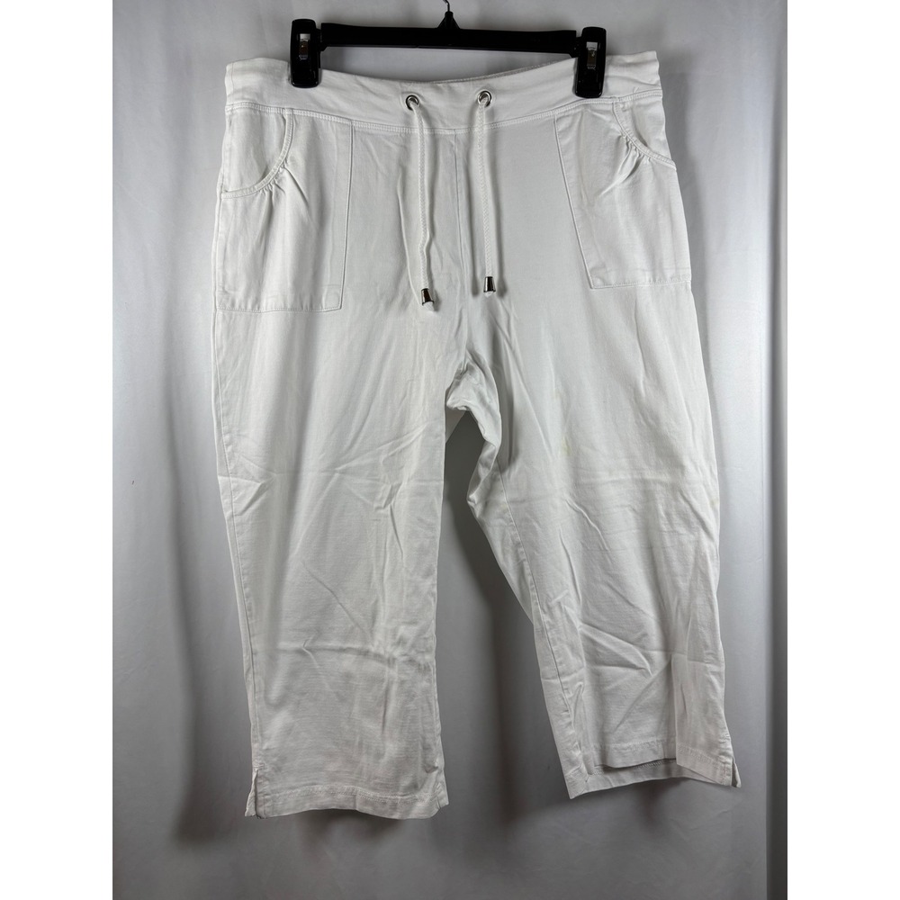 Joni B Womens White 100% Cotton Drawstring Capri Cropped Pants Size Medium